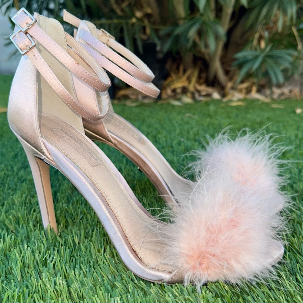 Topshop Blush Pink Feather Ankle-Strap Stiletto Heels